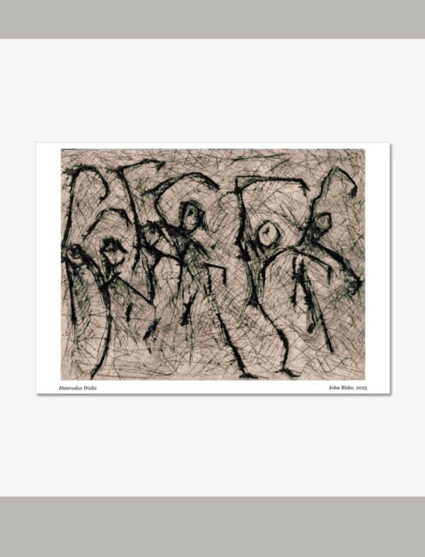 A Scraperfoil print of dancing stick figures