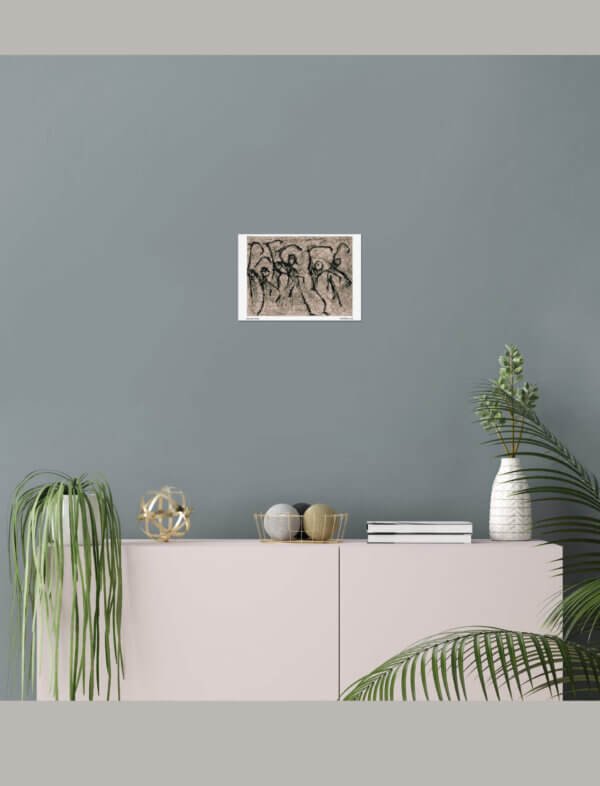 A Scraperfoil print of dancing stick figures