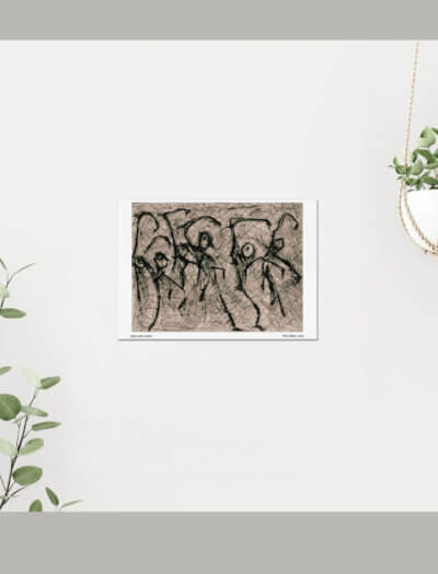 A Scraperfoil print of dancing stick figures