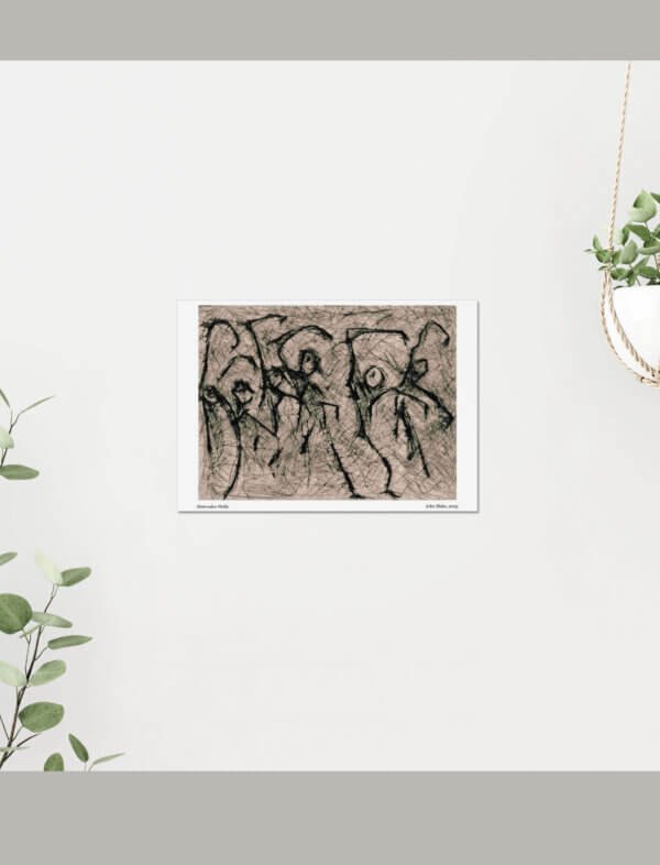 A Scraperfoil print of dancing stick figures