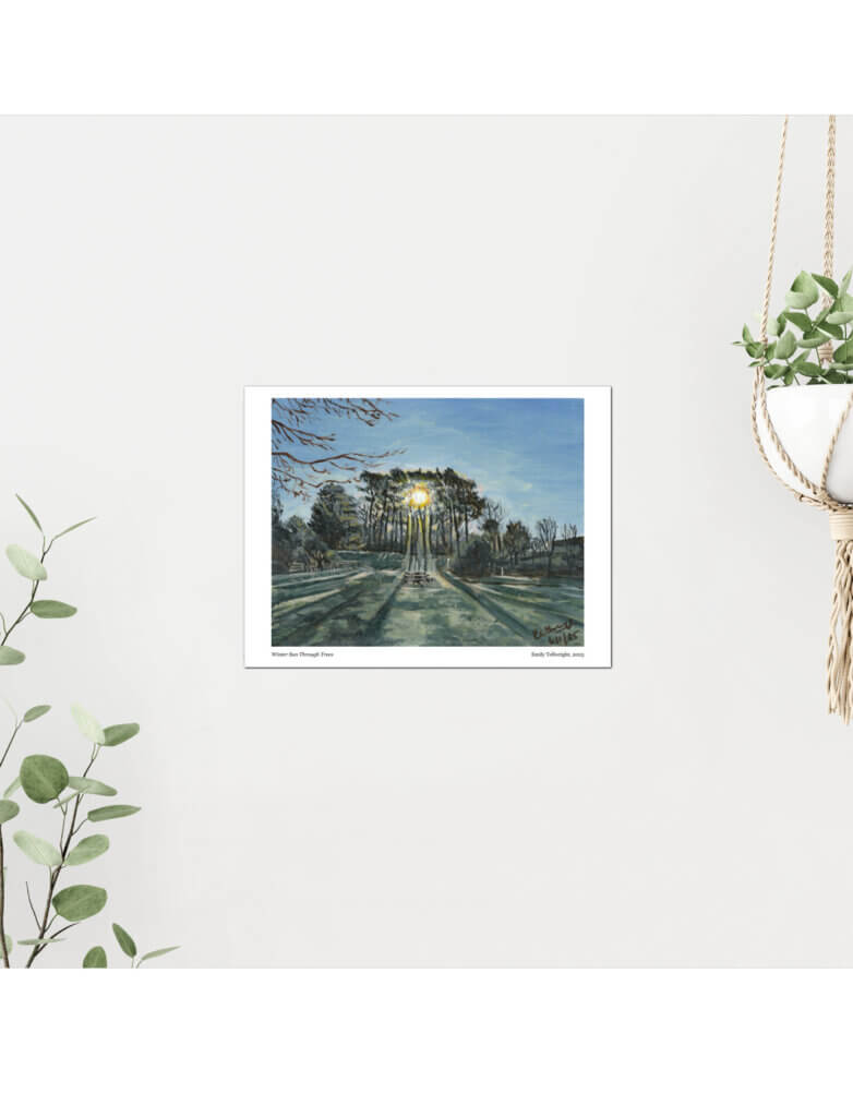 Winter Sun Through trees art print by emily Tellwright