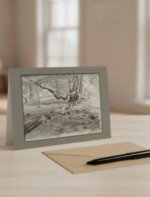 Turners View Greetings Card displayed on a table with an envelope and pen
