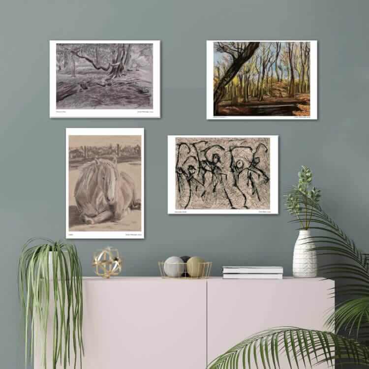 Four prints on a wall
