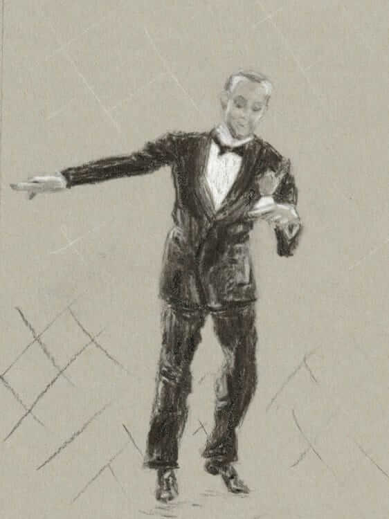 Charcoal drawing of Fred Astaire dancing