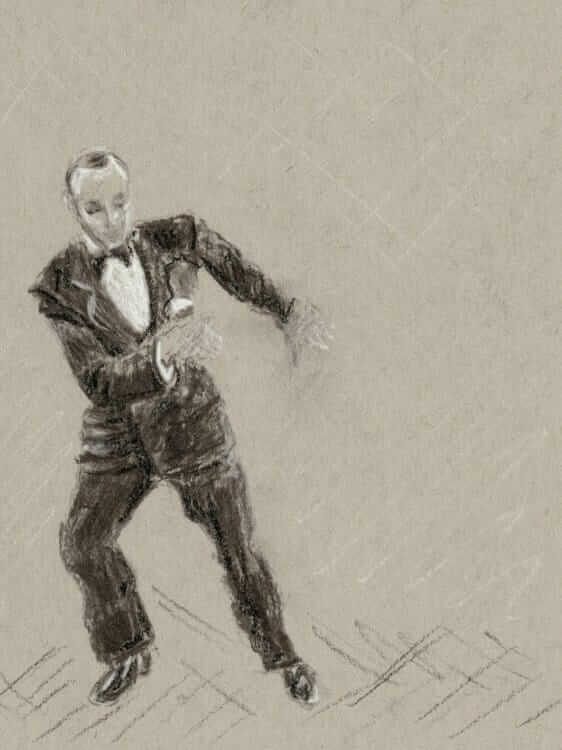 Charcoal drawing of Fred Astaire dancing
