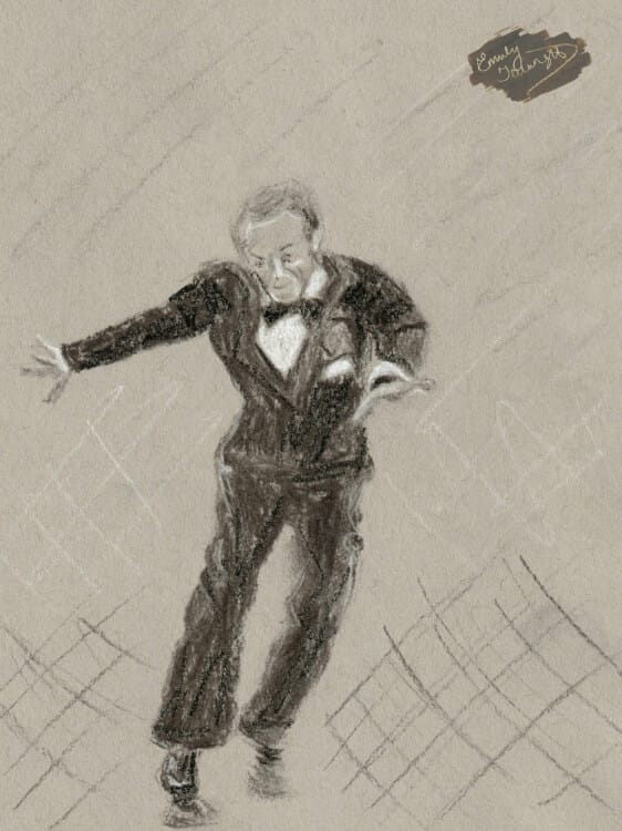 Charcoal drawing of Fred Astaire dancing