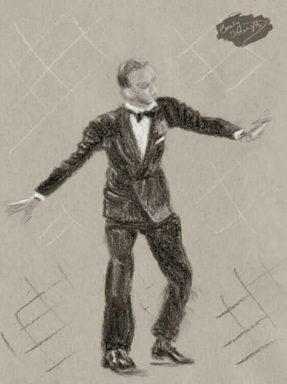 Charcoal drawing of Fred Astaire dancing
