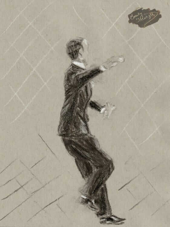 Charcoal drawing of Fred Astaire dancing