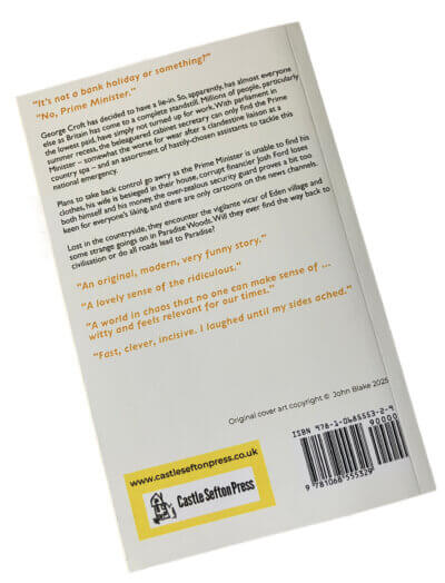 Back of paperback Edition of John Blake's novella Via Paradise