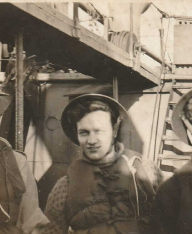 A photograph of Allan Tellwright on board ship during World War II