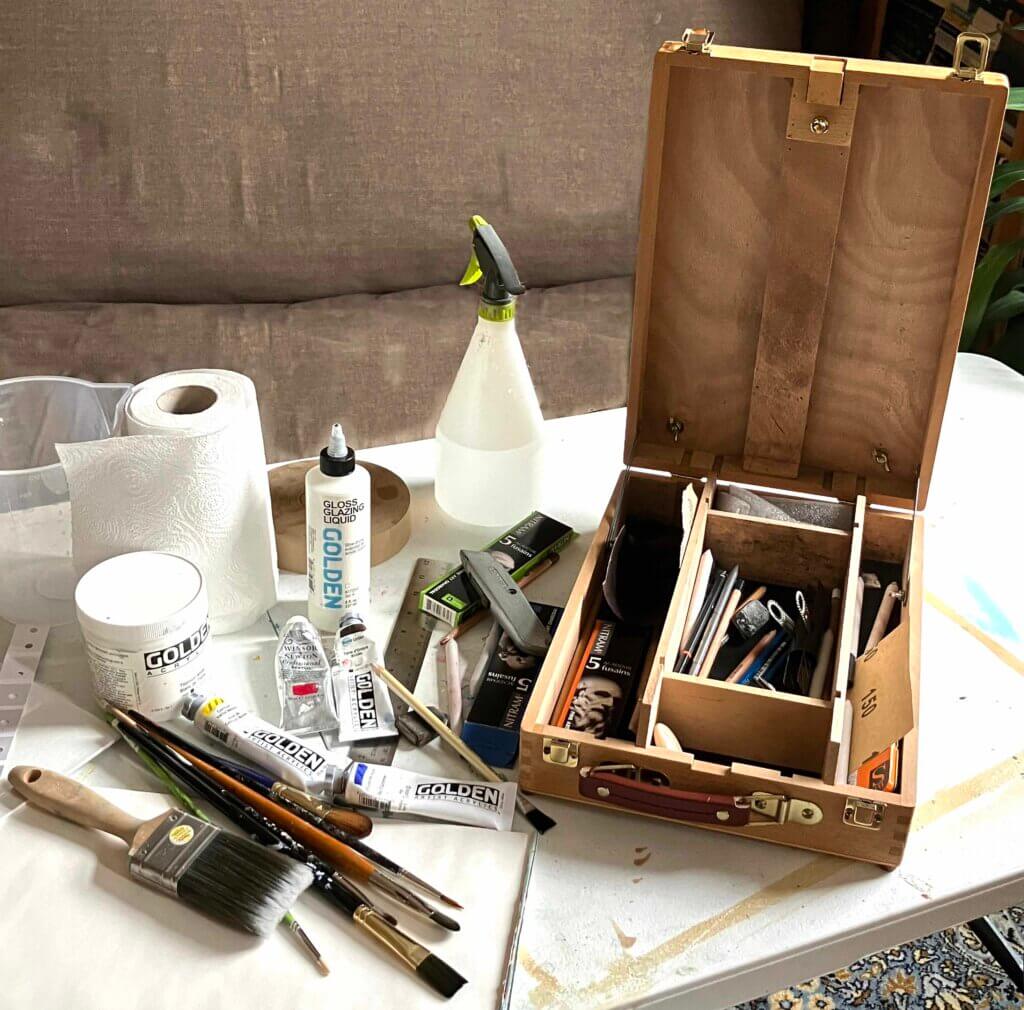 A photo of a range of art materials