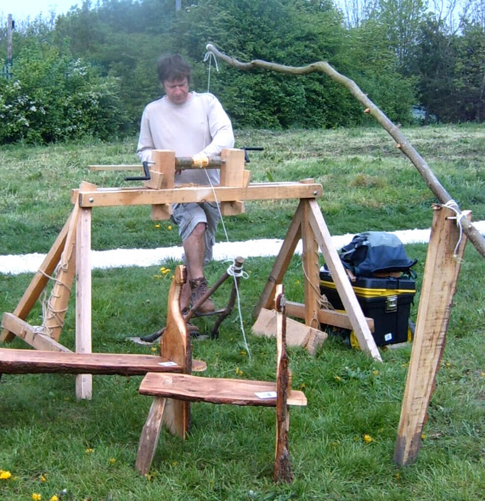 John Blake working at a pole lathe