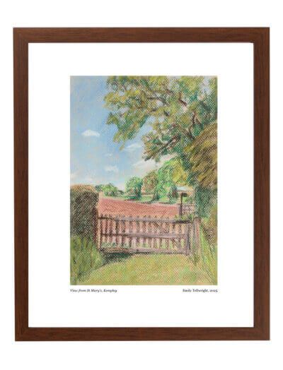 Framed print of drawing of view from St Mary's Kempley