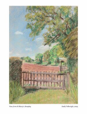 Print of drawing of view from St Mary's Kempley