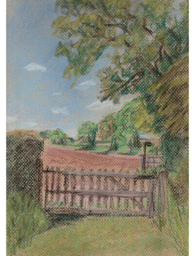 View from St Mary's Kempley pastel drawing by emily Tellwright