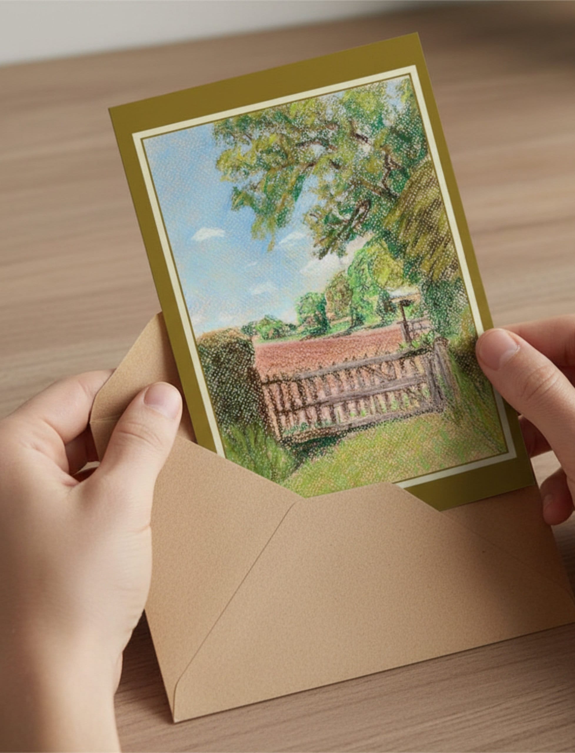 If you are looking for a gift for lovers of the English countryside, The View From St Mary's Kempley Framed Art Print is ideal. Beyond a hedge and rustic fence, a ploughed field edged with majestic trees draws away to the blue horizon. You can almost hear the birds singing. St. Mary's, Kempley is a small Norman church in Gloucestershire, UK. It is famous for its fine medieval wall paintings. This view looks away from the churchyard over the fields and is a quintessential English summer scene. The View From St Mary's Kempley Framed Art Print shows a pastel drawing on Canson paper. It's a great medium for giving a sense of space and movement, and I wanted to capture the feeling of a light breeze in the trees.