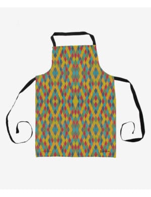 Harlequin apron showcasing a design by Emily Tellwright
