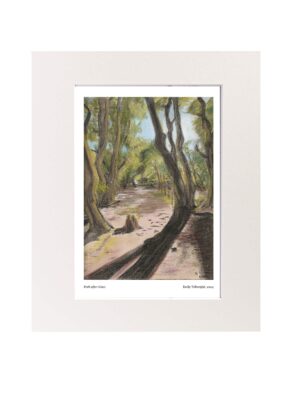 Path after lines mounted art print summery woodland scene drawn in pastel by Emily Tellwright