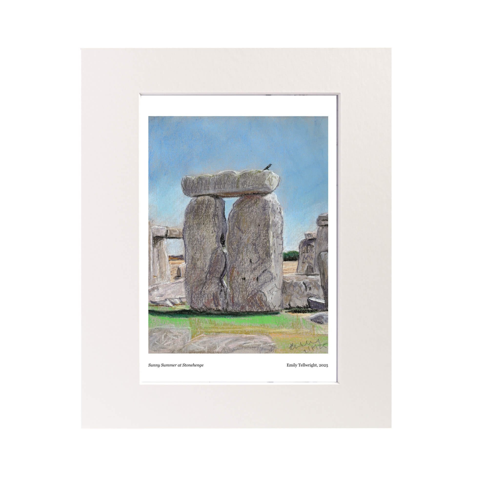 Sunny Summer at Stonehenge art print. A pastel drawing by Emily Tellwright