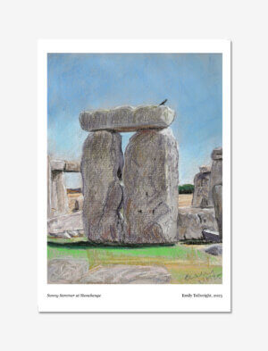 Sunny Summer at Stonehenge art print. A pastel drawing by Emily Tellwright