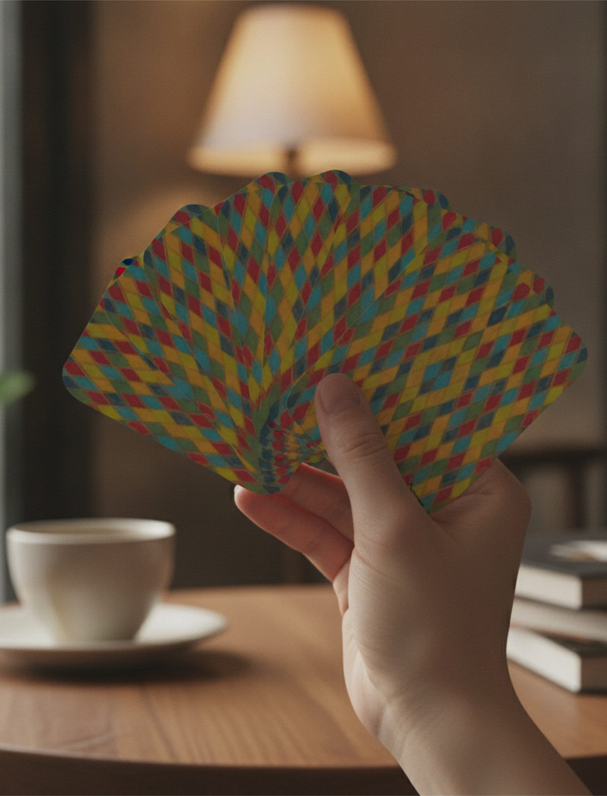 Harlequin Playing Cards fanned out in a hand