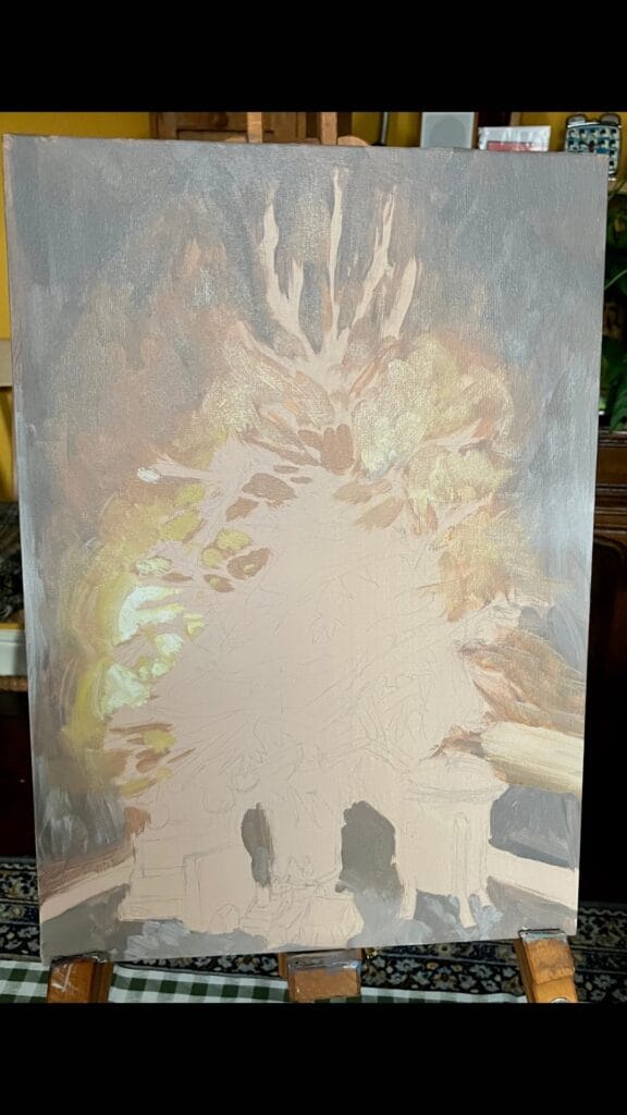 Canvas with background painting just begun