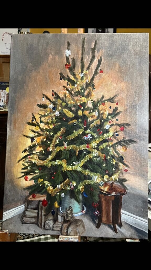A painting of a christmas tree