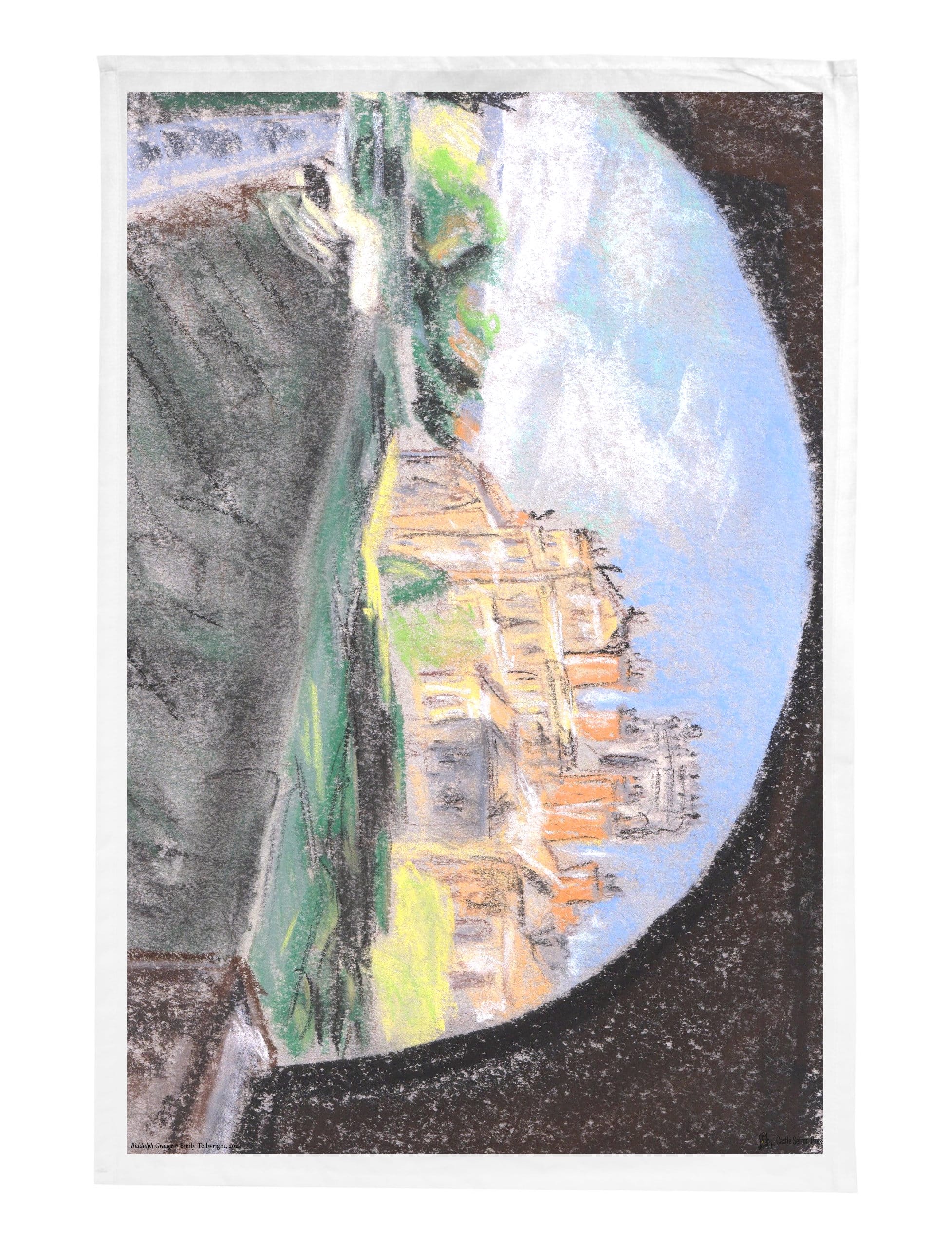 Biddulph Grange tea towel showing a pastel drawing