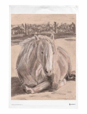 Goldie the palomino tea towel showing a drawing of a pony