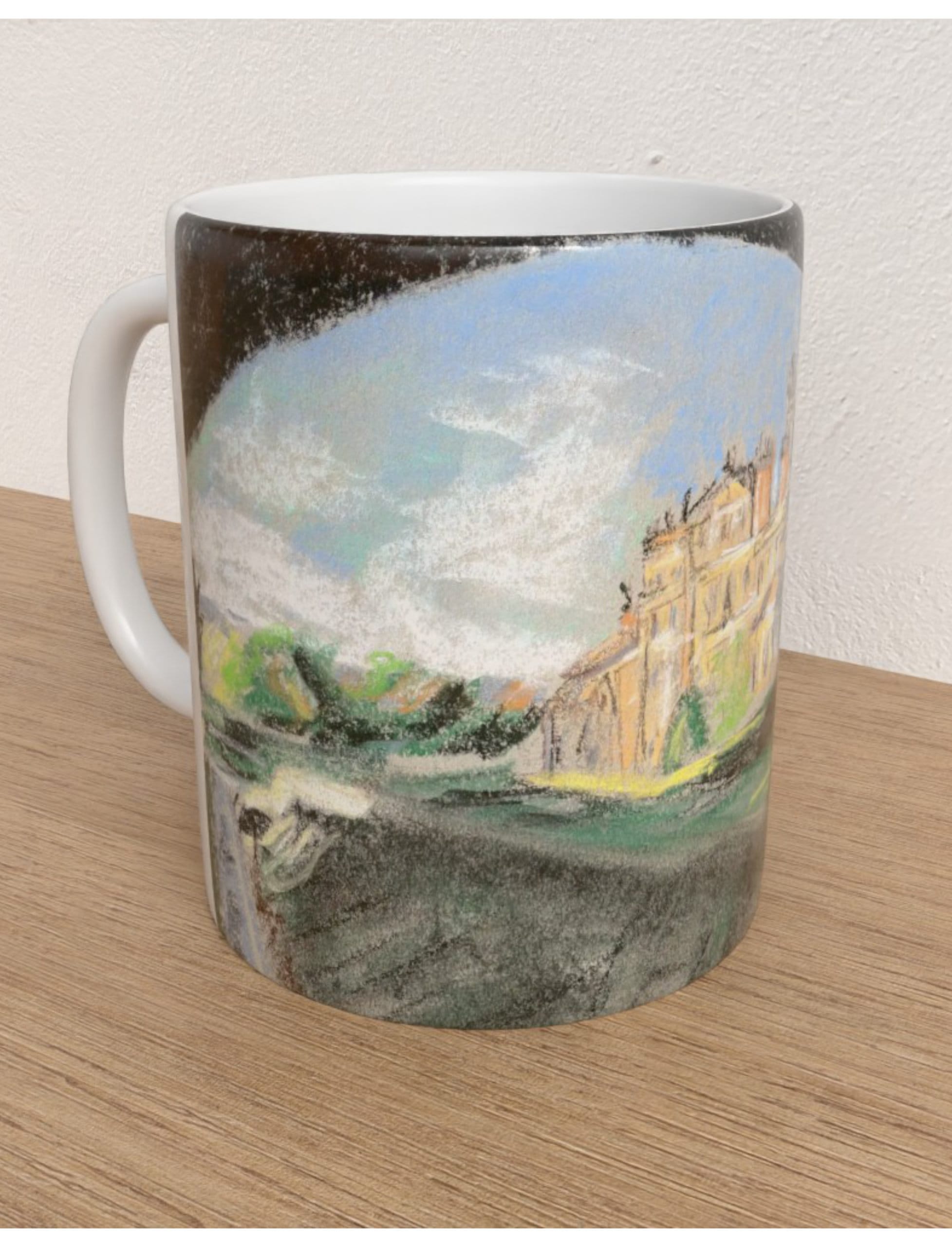 Biddulph Grange Mug showing a pastel drawing by Emily Tellwright