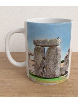 Sunny Summer at Stonehenge mug showing a pastel drawing