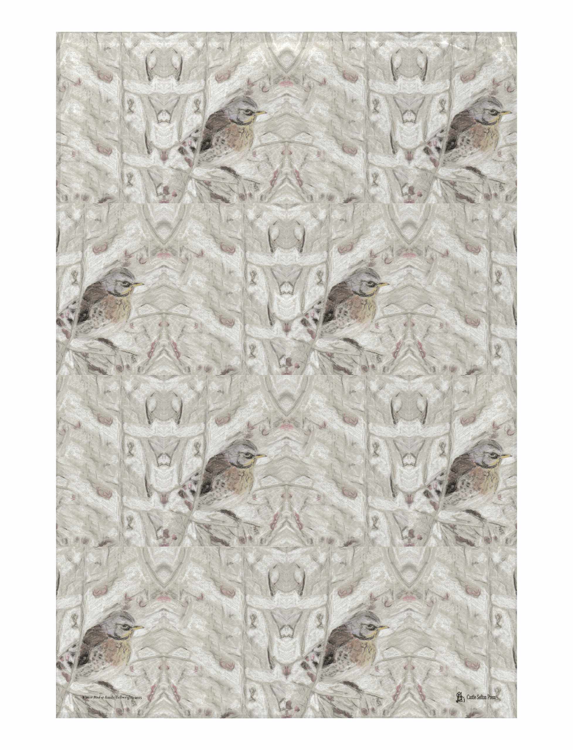 Winter Bird Tea Towel, a hand drawn design by Emily Tellwright