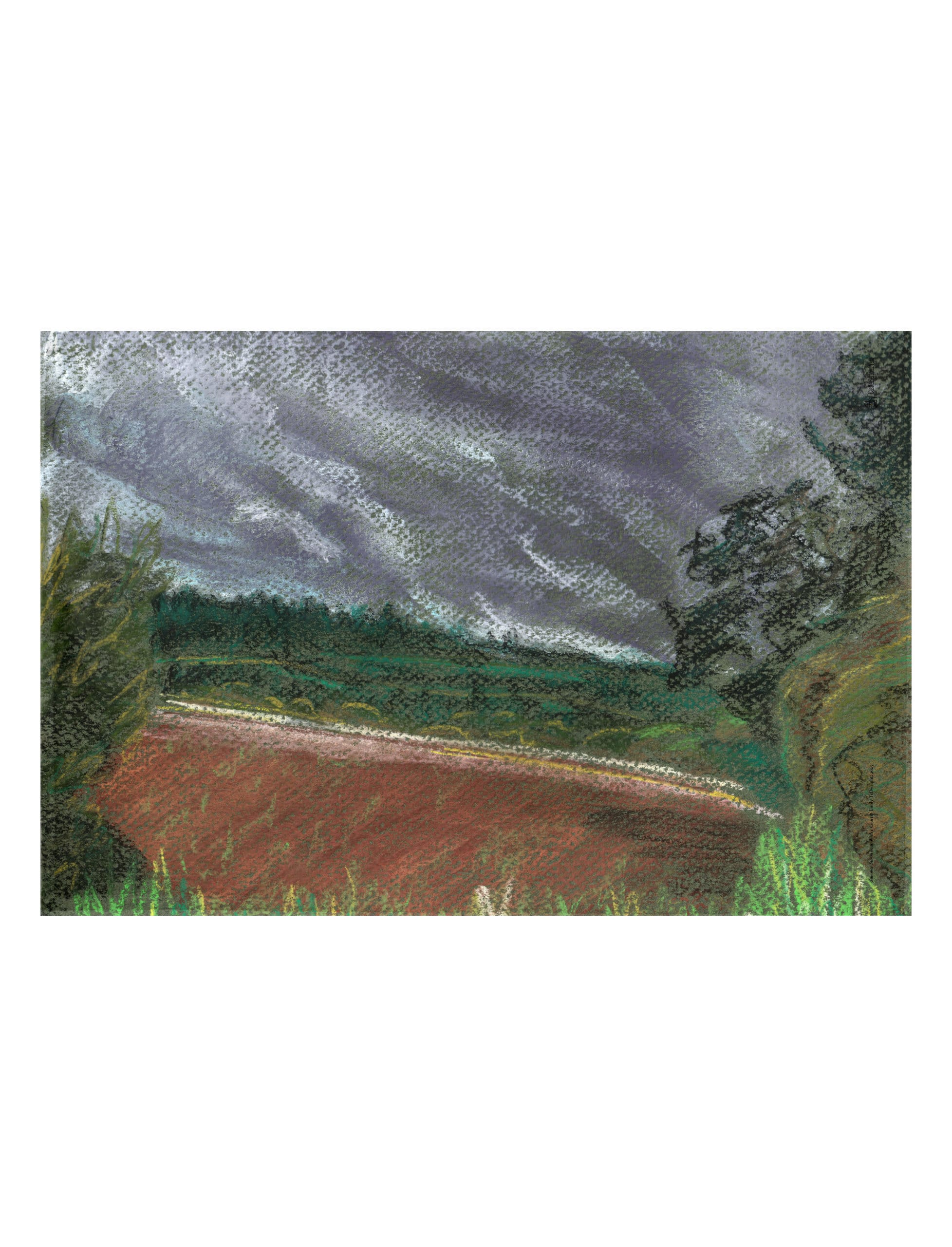 Summer Storm Near Witley Court tea towel showing a pastel drawing
