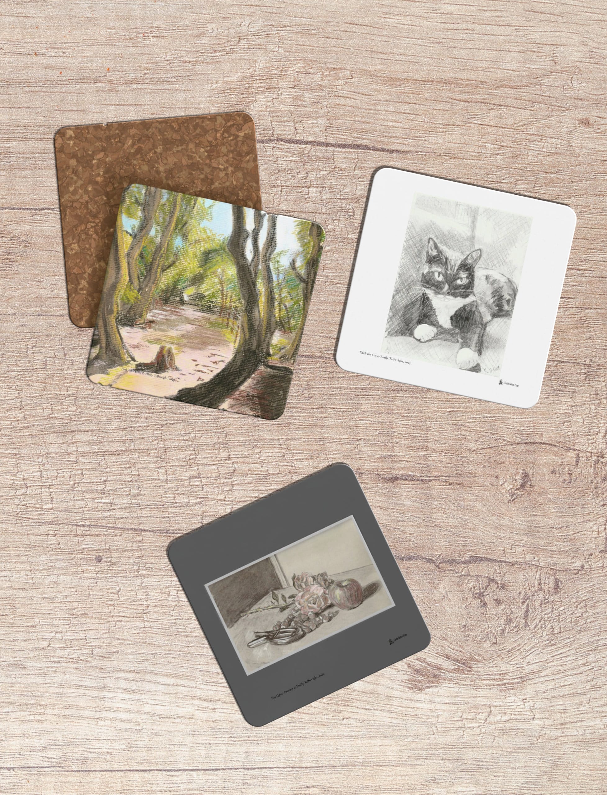 Four Coaster Bundle showing a selection of our art coasters