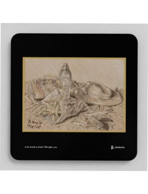 At the Seaside coasters showing a charcoal drawing by Emily Tellwright
