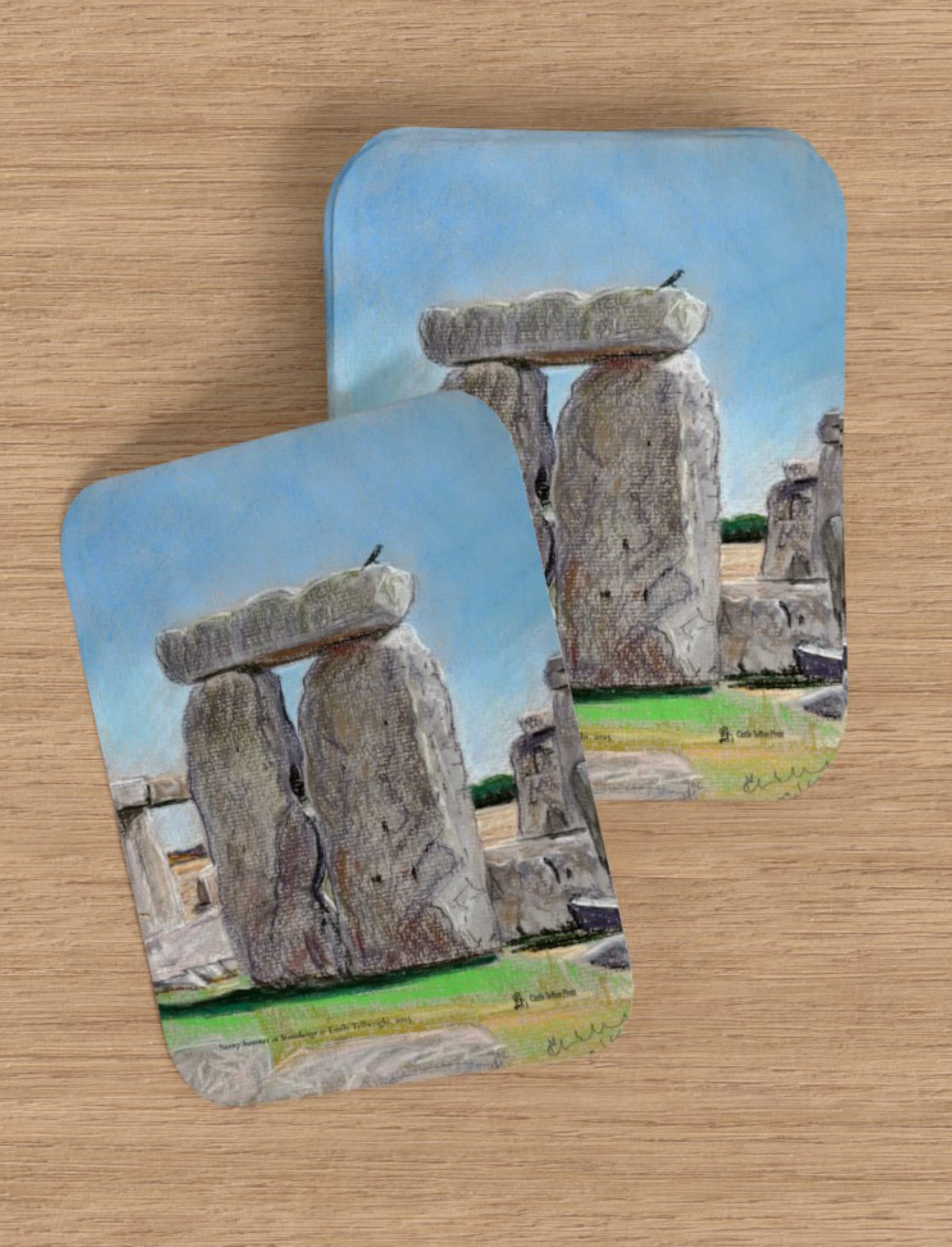Sunny Summer at Stonehenge playing cards showing a pastel drawing by Emily Tellwright