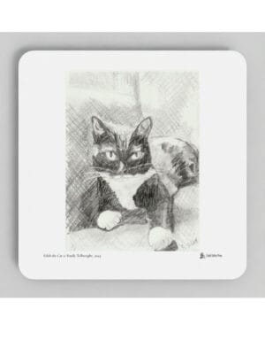 Edith the Cat coasters showing a drawing by Emily Tellwright
