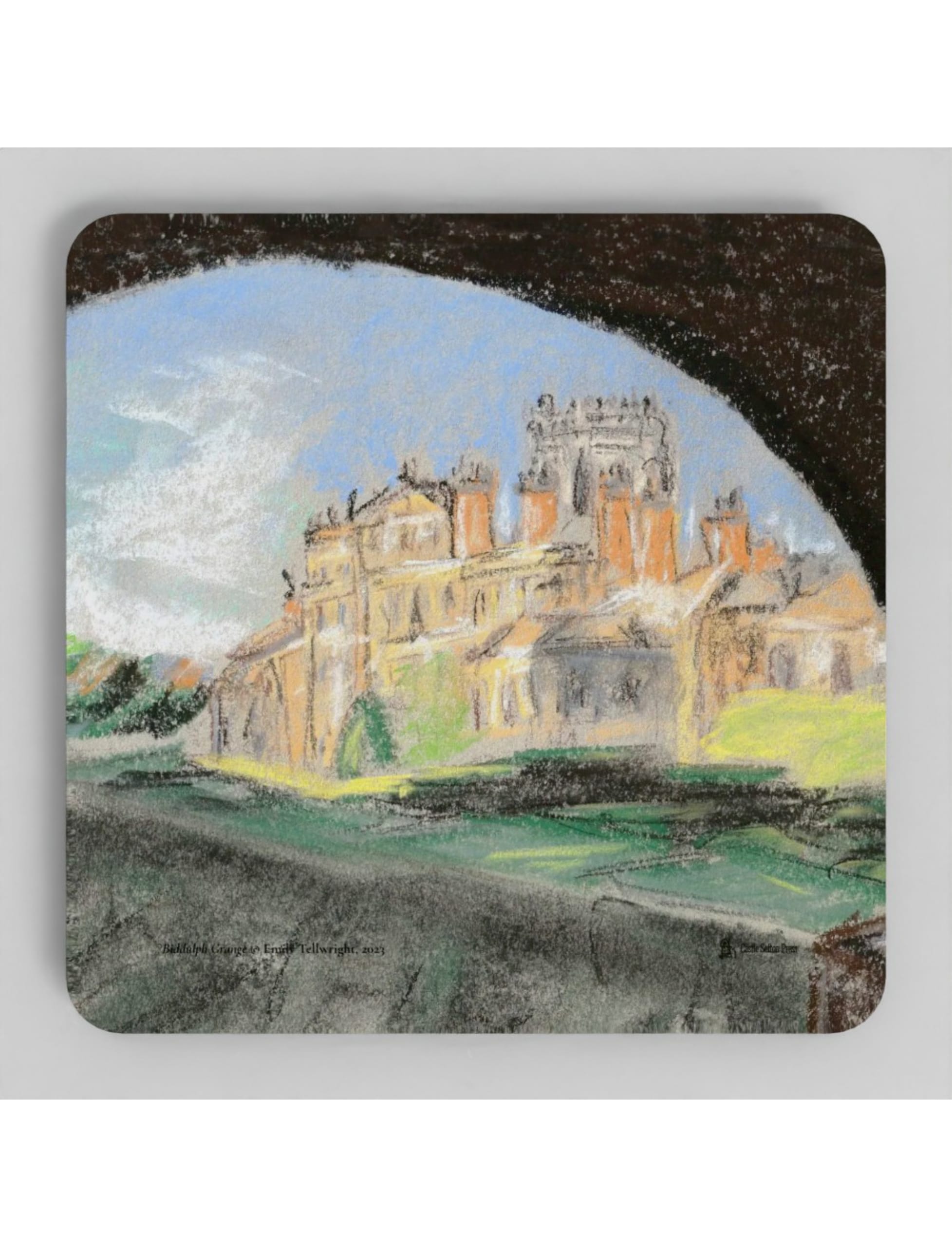 Biddulph Grange coaster showing a pastel drawing by Emily Tellwright