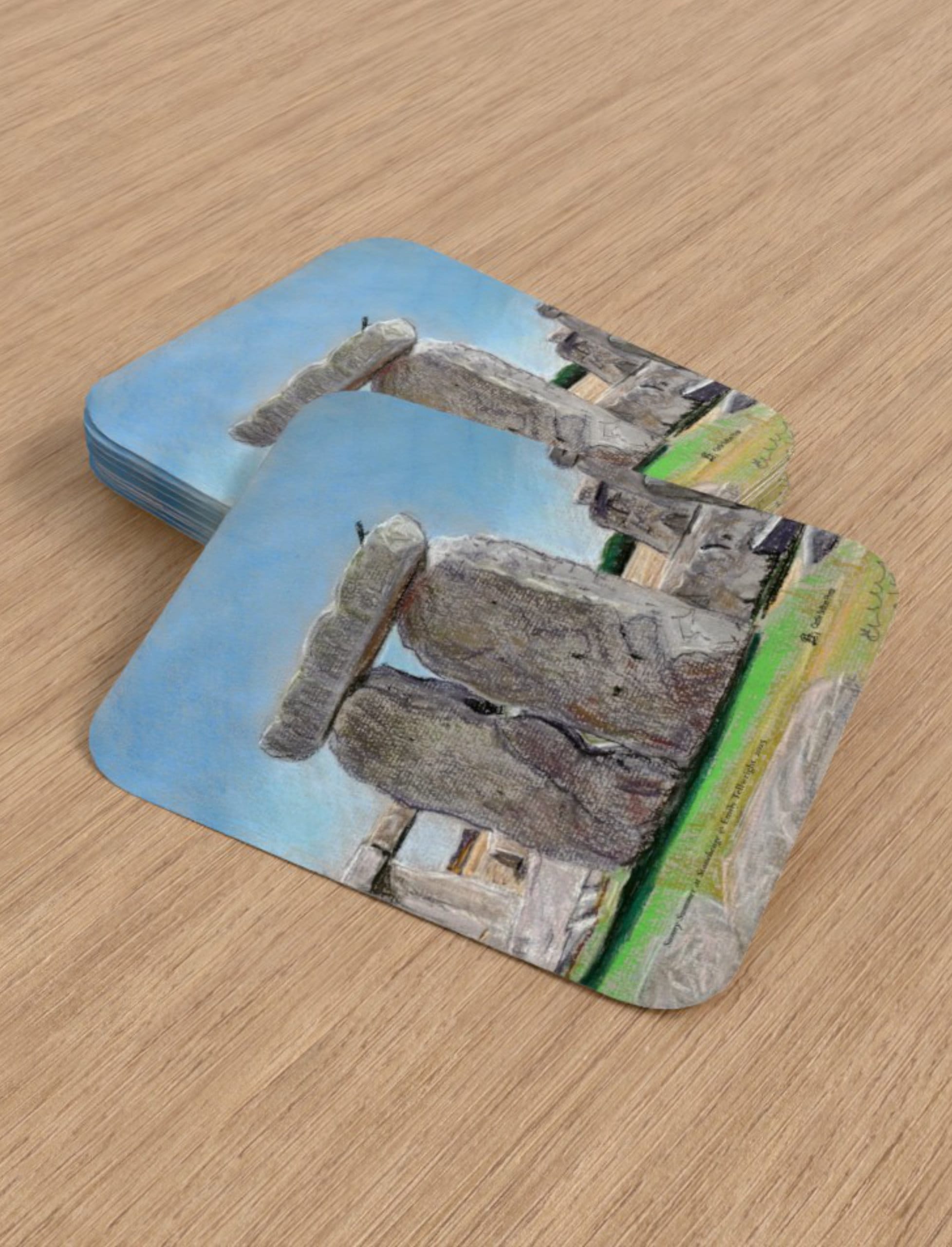 Sunny Summer at Stonehenge playing cards showing a pastel drawing by Emily Tellwright