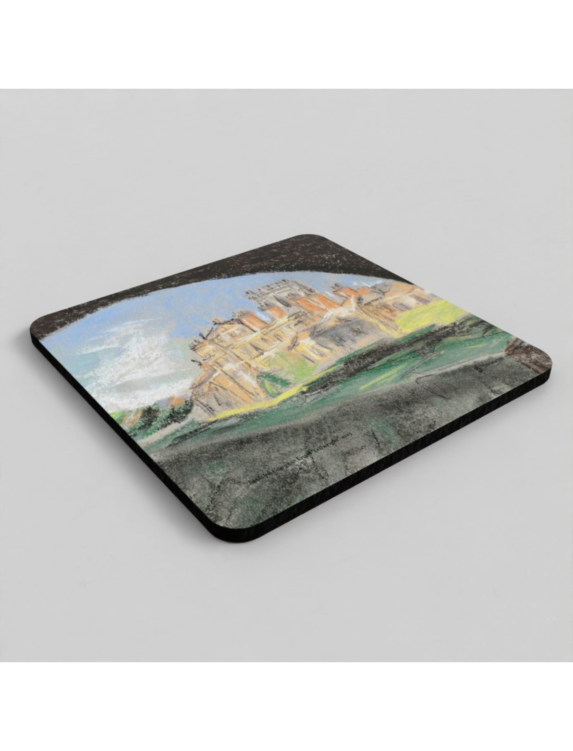 Biddulph Grange coaster showing a pastel drawing by Emily Tellwright