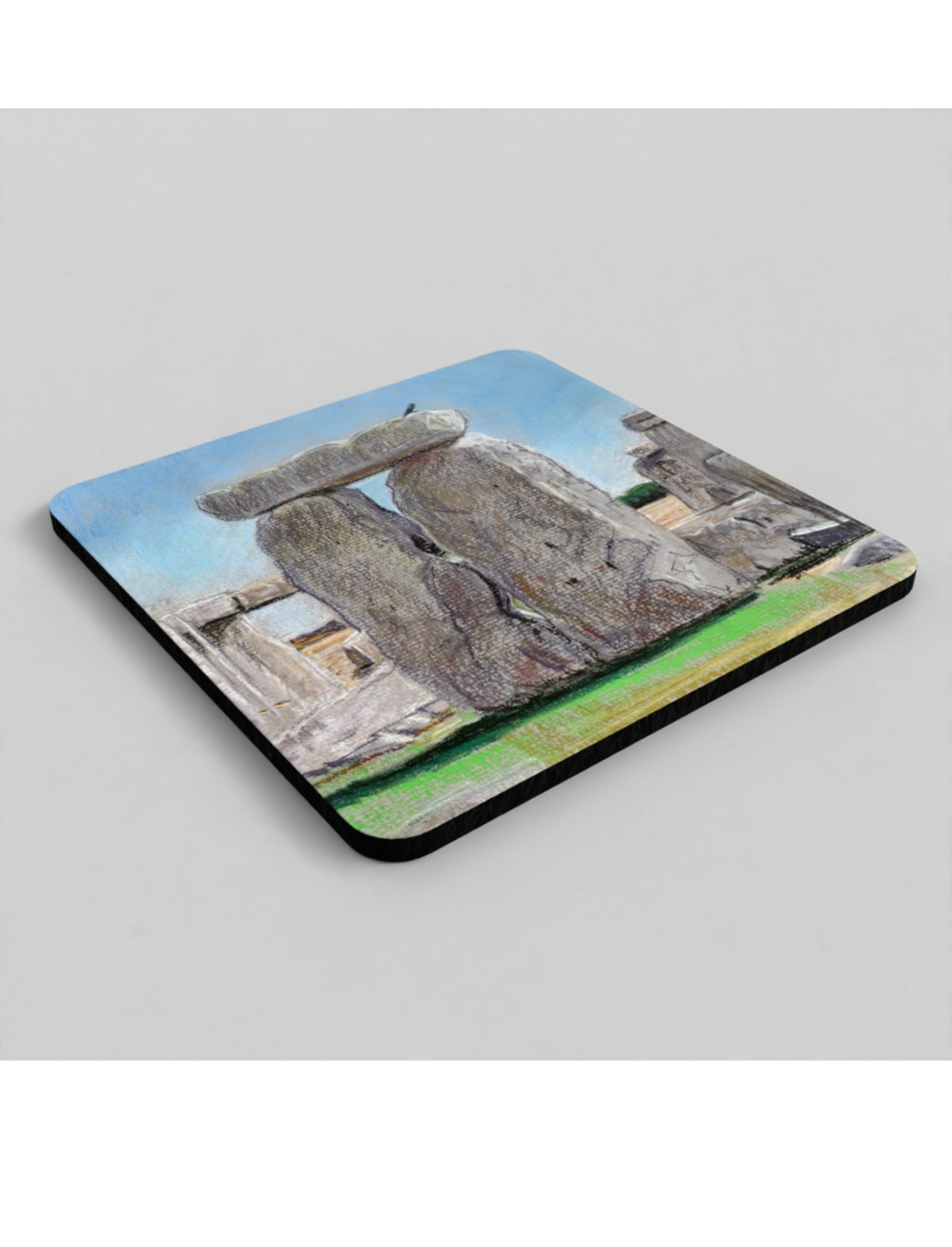Sunny Summer at Stonehenge Coasters showing a pastel drawing by Emily Tellwright