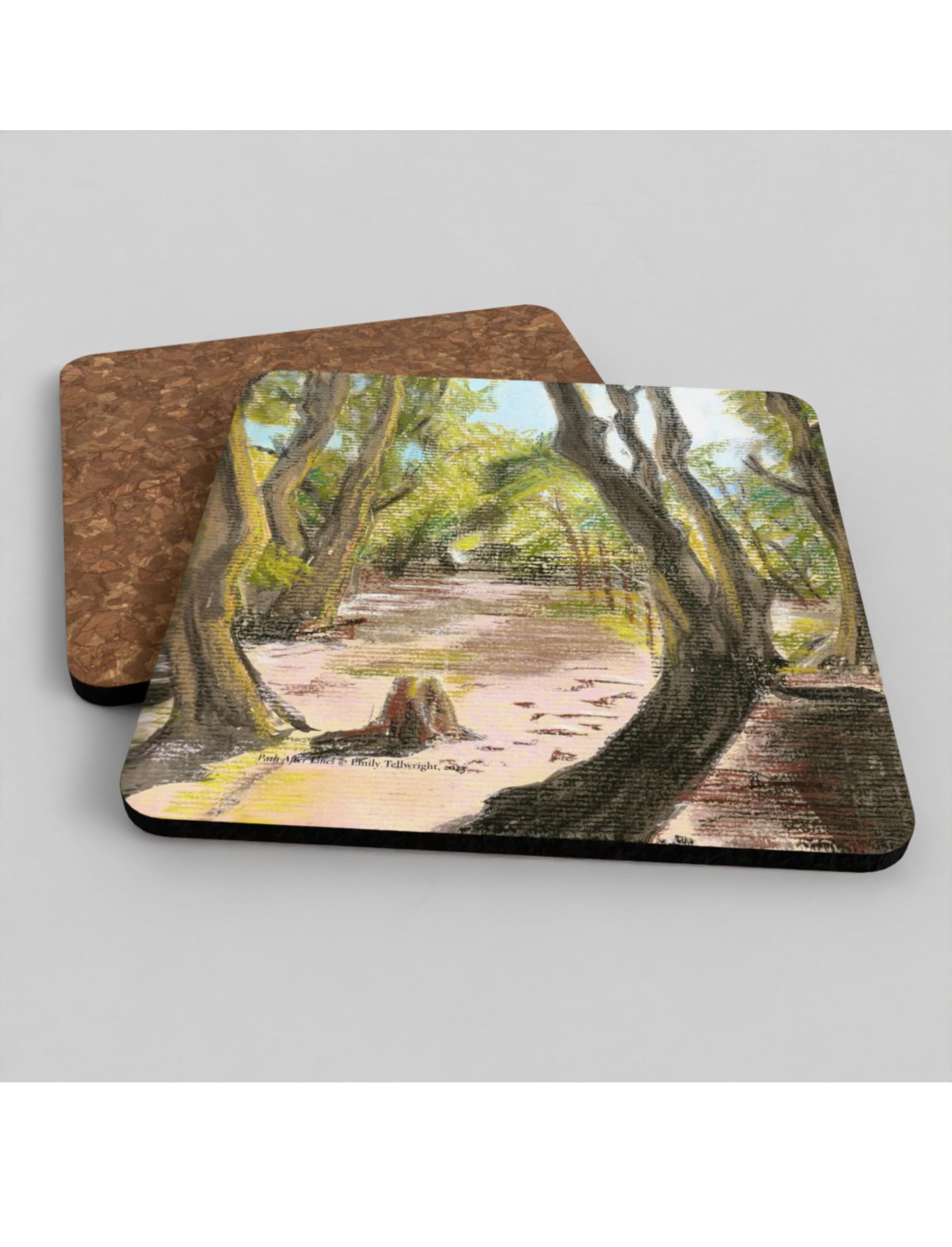 Path after lines coaster showing a pastel drawing by Emily Tellwright