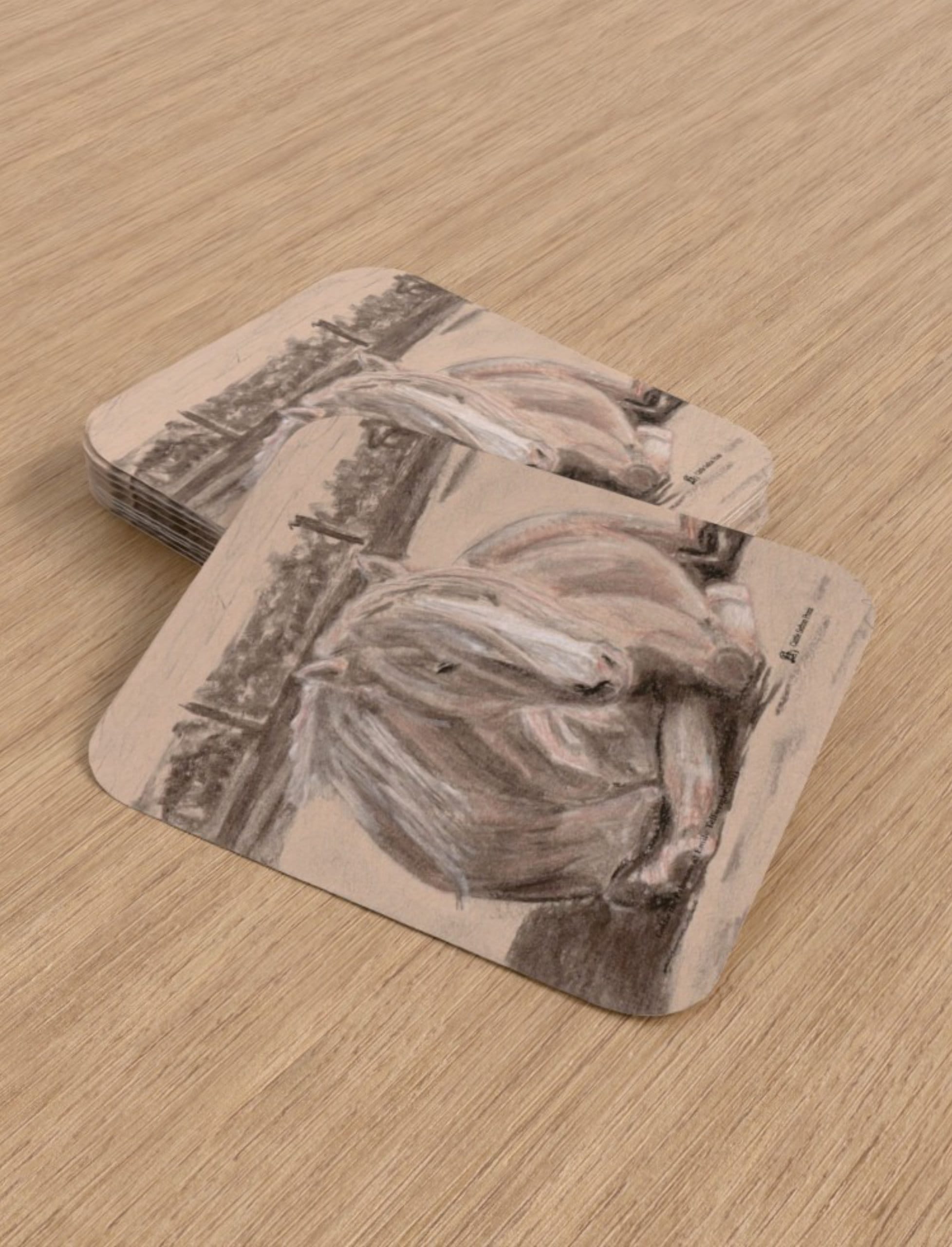 Goldie the Palomino playing cards showing a charcoal drawing by emily TEllwright
