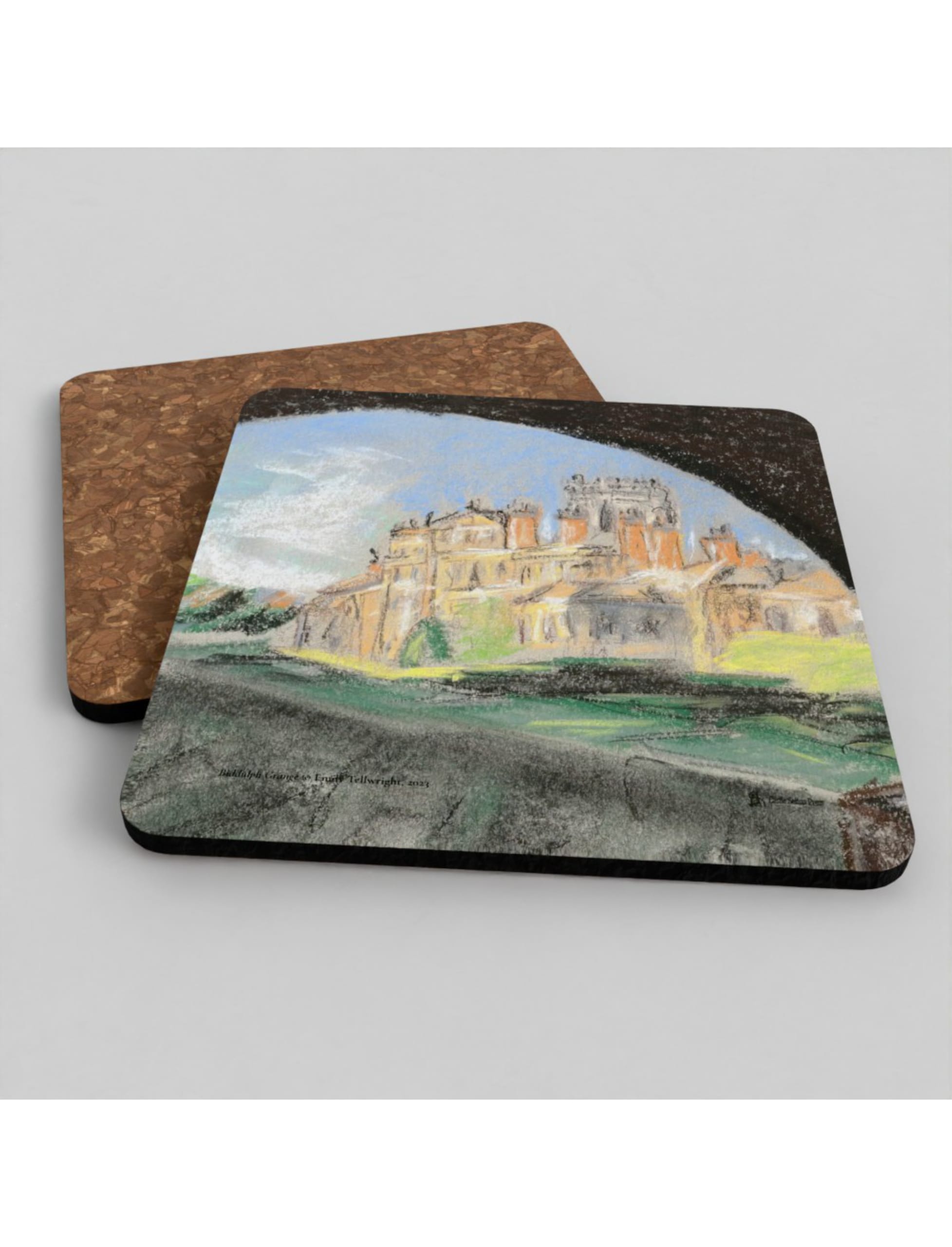 Biddulph Grange coaster showing a pastel drawing by Emily Tellwright