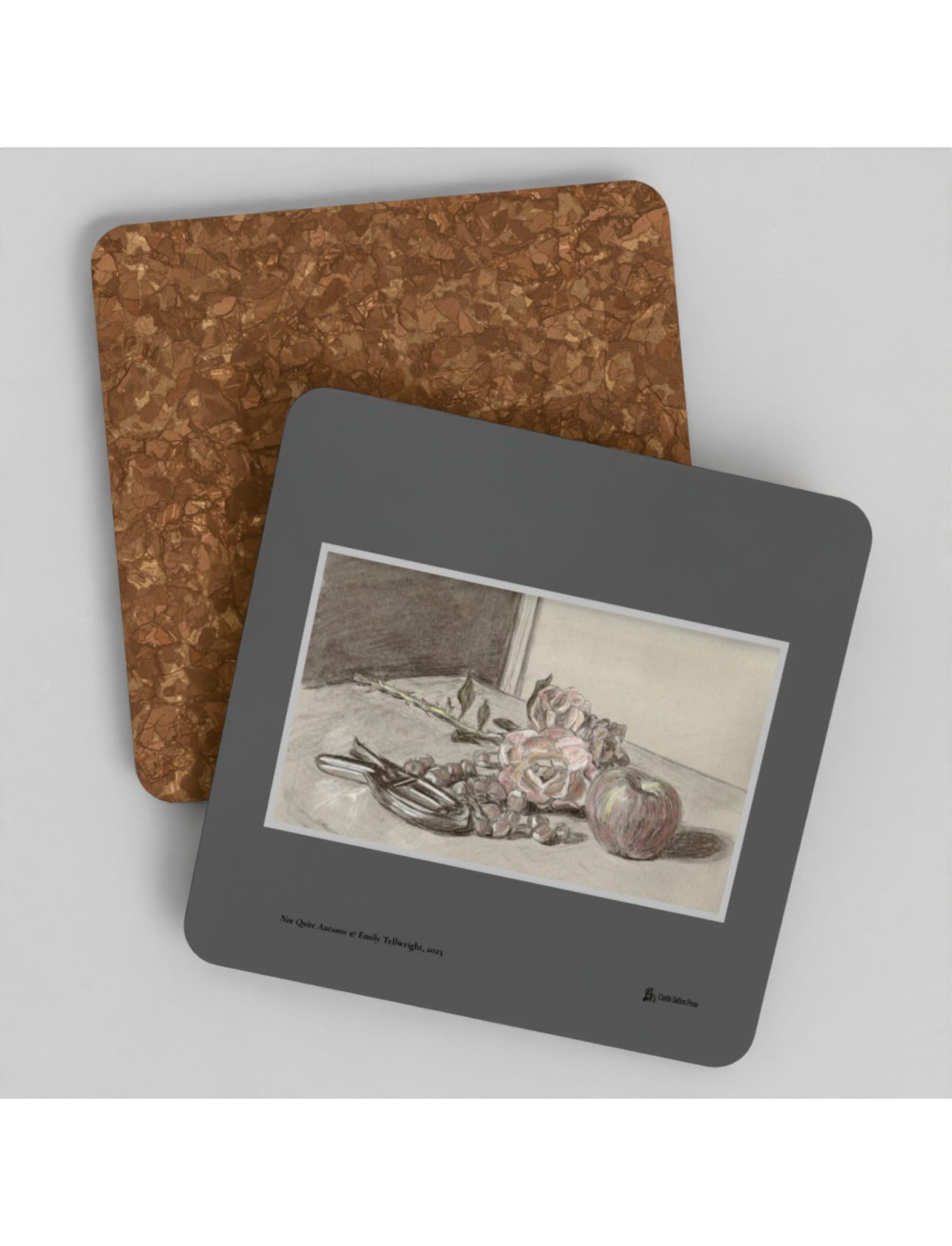 Not Quite Autumn coaster showing a drawing by Emily Tellwright