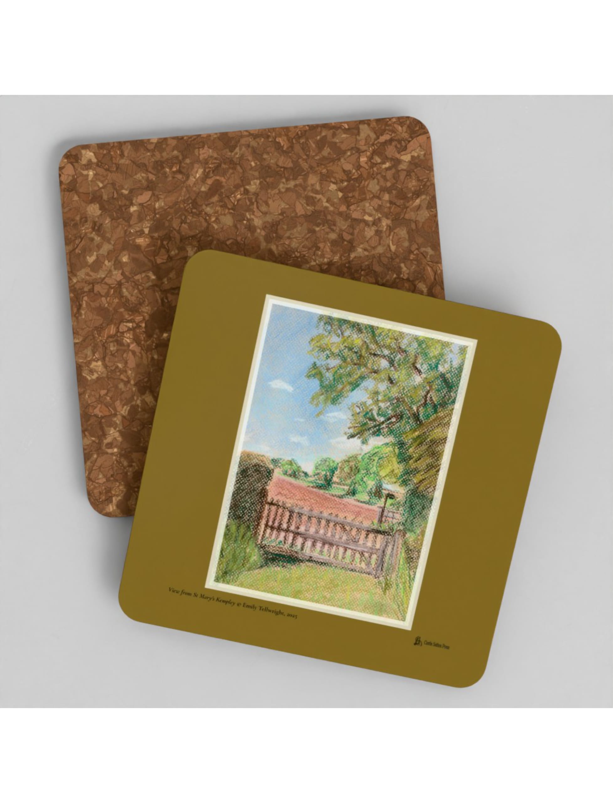 The View from St Mary's Kempley coaster showing a drawing by Emily Tellwright