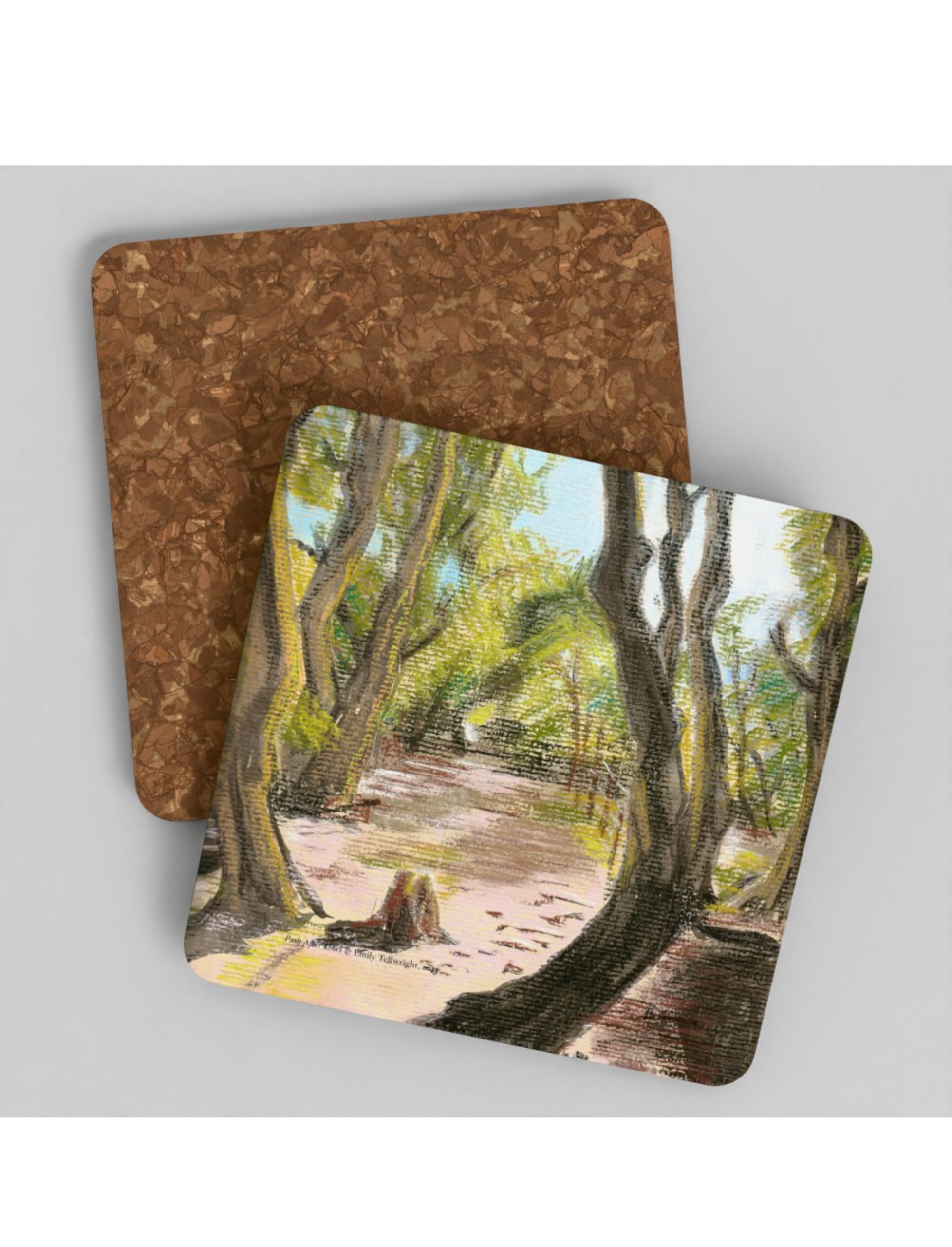Path after lines coaster showing a pastel drawing by Emily Tellwright