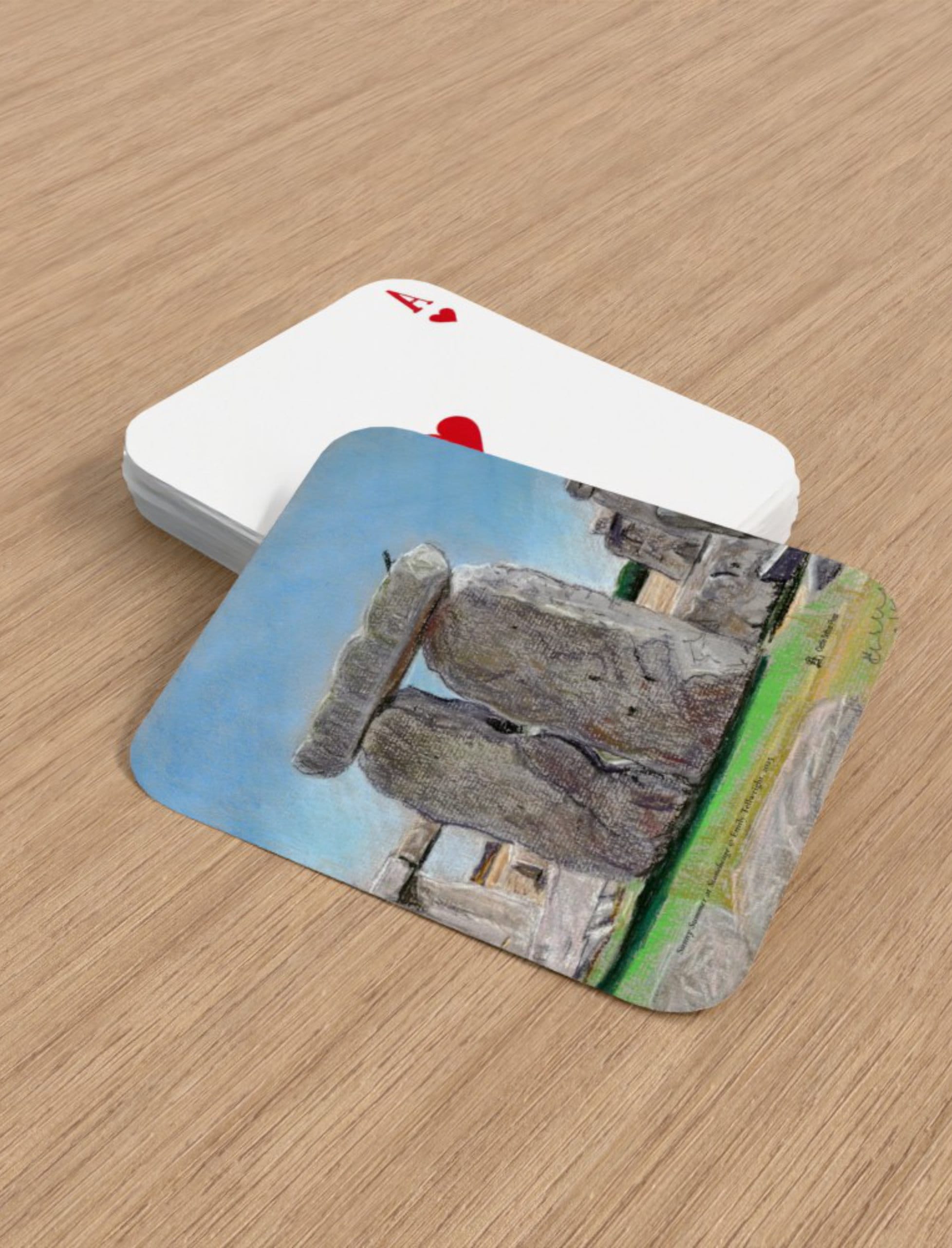Sunny Summer at Stonehenge playing cards showing a pastel drawing by Emily Tellwright