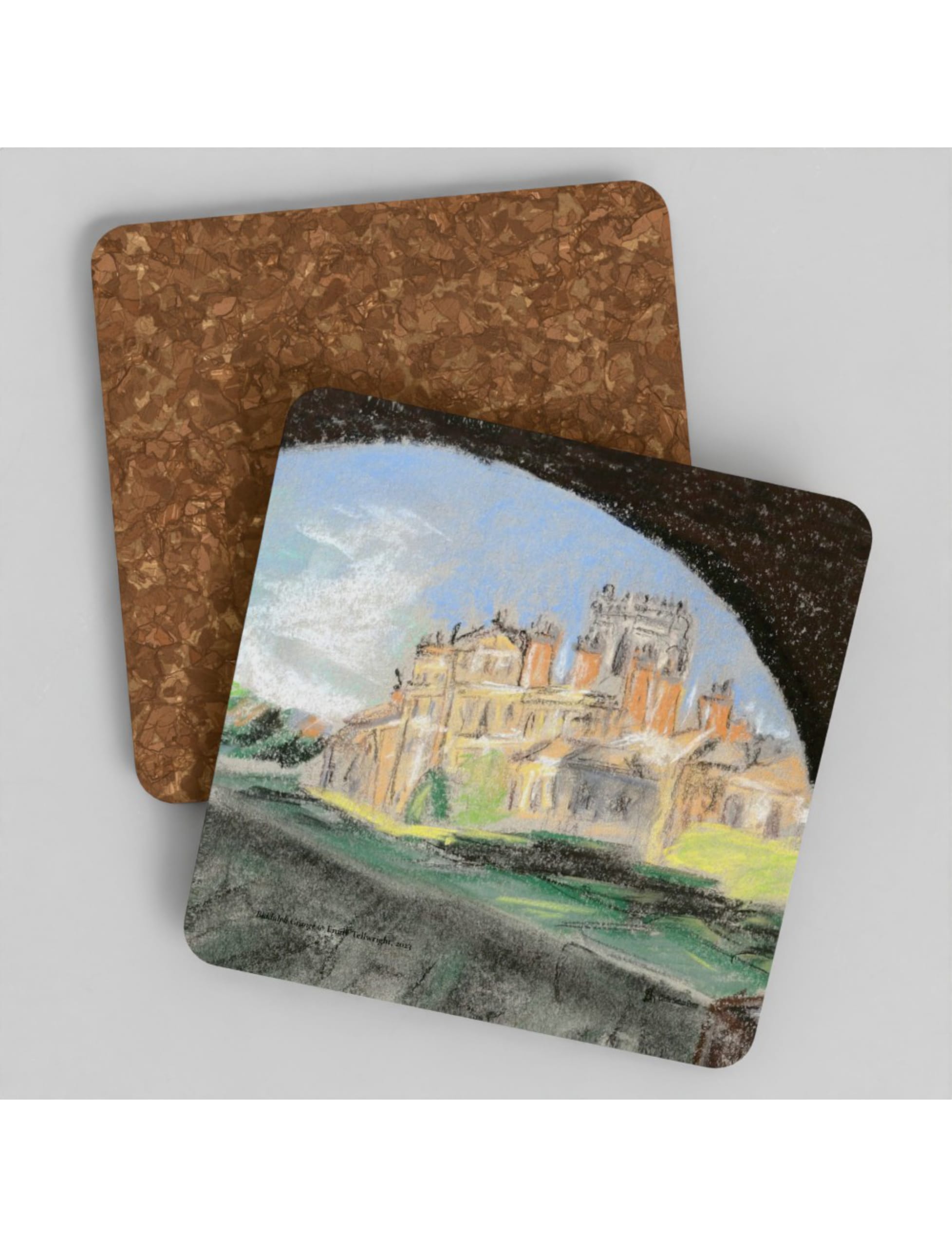 Biddulph Grange coaster showing a pastel drawing by Emily Tellwright