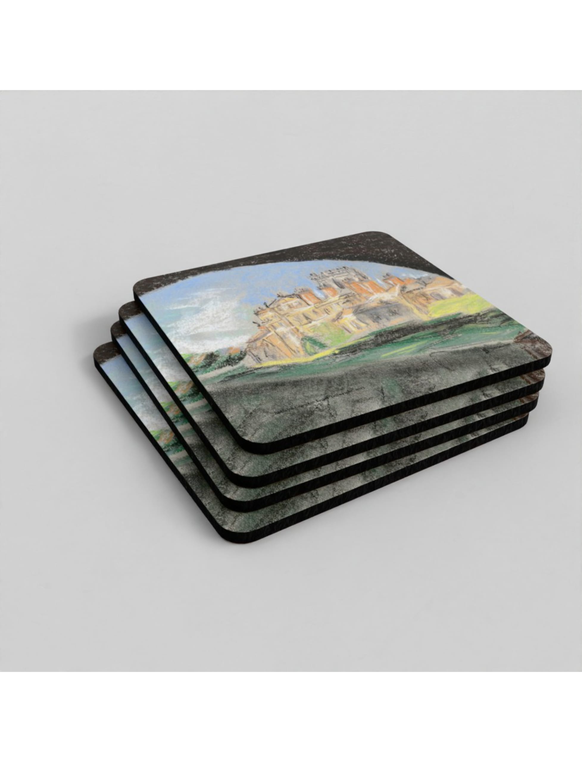 Biddulph Grange coaster showing a pastel drawing by Emily Tellwright